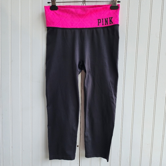 Pink Victoria’s Secret Women’s Cropped Skinny Leggings Black Stretch Sz S - Picture 1 of 9